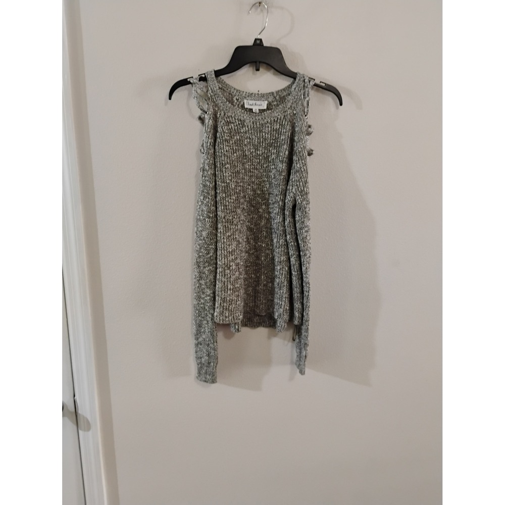 Cloud Chaser Womens Cold Shoulder Lace Up Grommet Marl Knit Sweater Green Size M